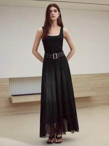 MOTF STUDIO POLKA DOT PRINT BELTED DRESS - Black - View 7