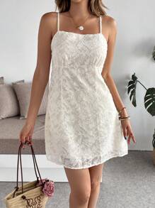 Roylia 新品 镂空设计吊带迷你连衣裙 - 米色 - 查看 5