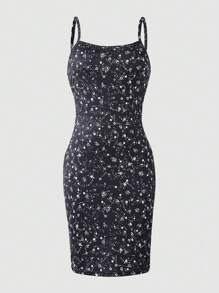 SHEIN Teen Girls/Teen Girl French Style Spaghetti Strap Dress, Suitable For Vacation, Commute, Party