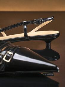 SHUZIA 女士优雅仿皮时尚尖头后绑带低跟浅口鞋 - 黑色 - 查看 3