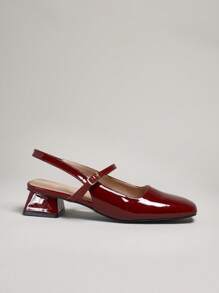 SHUZIA Giày cao gót đế vuông thời trang thiết kế cổ điển đa năng, quai hậu thoải mái cho cả ngày làm việc văn phòng thường ngày - Màu Đỏ Sâu - Xem 7