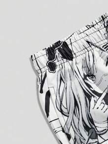 ROMWE MEN Anime Spring/Summer Casual Graphic Men'S Cartoon Character Print Shorts, School - Multicolor - View 3