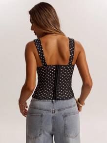 SHEIN BAE Women's Date Night Girlfriend Party Birthday Party Nightclub Holiday Party Elegant Black Polka Dot Top, Girlfriends Party, Date, Daily Street Commuting Corset, Cute Corset, Sexy Tops Club, Corset Tops
