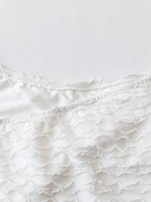 Chiquease Blusa de punto jacquard con decoración metálica y un solo hombro, elegante y de moda para mujer - Blanco - Ver 4
