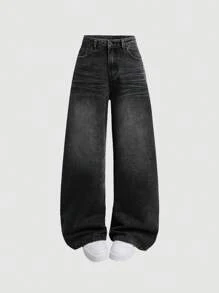 SHEIN Girlism 少女 Y2K 复古宽松牛仔裤阔腿牛仔裤原宿韩流街头潮流长裤复古 2000 年代风格春秋季服装返校