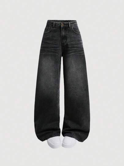 SHEIN Girlism 少女 Y2K 复古宽松牛仔裤阔腿牛仔裤原宿韩流街头潮流长裤复古 2000 年代风格春秋季服装返校