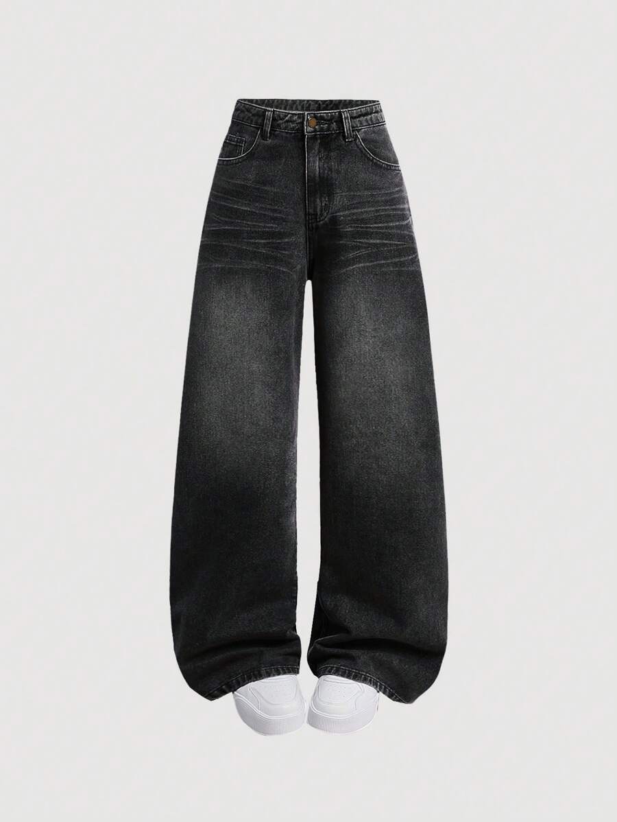 SHEIN Girlism 少女 Y2K 复古宽松牛仔裤阔腿牛仔裤原宿韩流街头潮流长裤复古 2000 年代风格春秋季服装返校