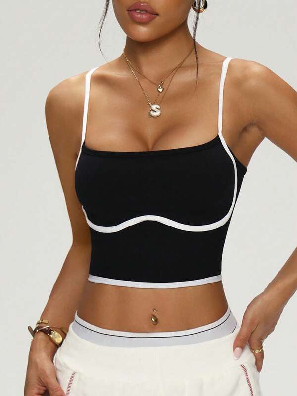 Easithlete Seamless Elastic Workout Yoga Contrast Color Tank Top