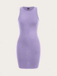 SHEIN EZwear 1pc Women's Purple Casual Minimalist Sleeveless Bodycon Dress, Suitable For Summer,Bodycon Dress Chic Dress - Purple - View 1