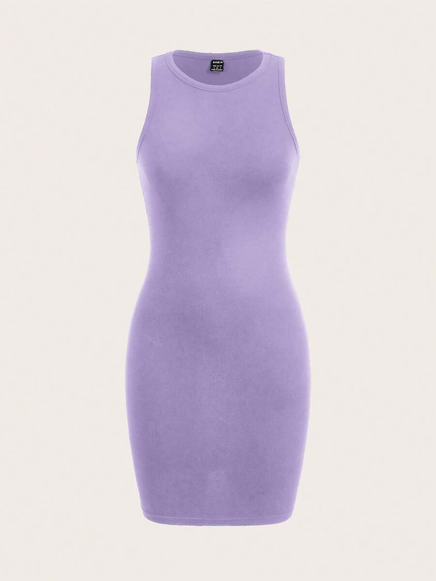 SHEIN EZwear 1pc Women's Purple Casual Minimalist Sleeveless Bodycon Dress, Suitable For Summer,Bodycon Dress Chic Dress - Purple - View 1