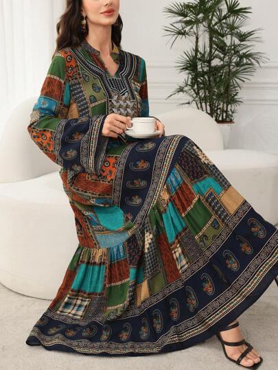 Al Najma Robe longue fleurie décontractée et modeste pour femmes