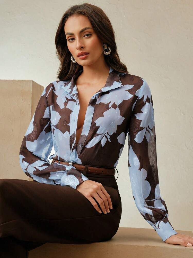 Anewsta Essential Anewsta Women's Summer Woven French Jacquard Casual Long Sleeve Blouse, Elegant Leisure Ladies Holiday