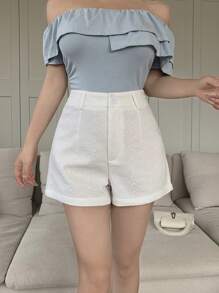 Modelyn Women's Summer Casual Solid Color Embroidered Jacquard Shorts - White - View 3