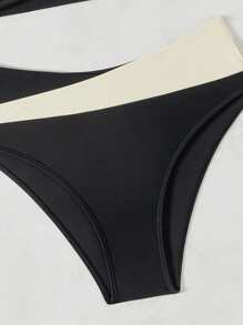 SHEIN Swim Women's Summer Beach Cross Wrap Front Two-Tone Halter Split Bikini Set - Multicolor - View 5