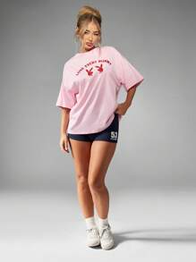 Missguided x Playboy Love Every Bunny überschnittenes Baumwoll-T-Shirt, Oster-Wochenend-Urlaubs-Grafik-Muster, rosa Lässig-Straßen-Stil Lounge Geschenk T-Shirt - Babypink - Übersicht 3