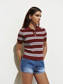 Chiquease Nueva blusa de polo de punto para mujer de primavera/verano, con estampado de rayas, parches y colores contrastantes, de estilo casual, holgada, versátil y elegante, minimalista