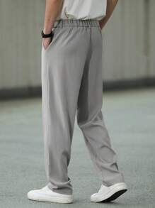 Manfinity Homme Men's Solid Color Casual Pants, Fashionable For Summer - Light Grey - View 2