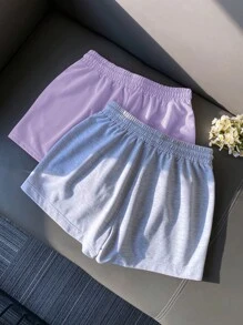 SHEIN 2pcs Women Casual Shorts, Suitable For Spring/Summer - Multicolor - View 3