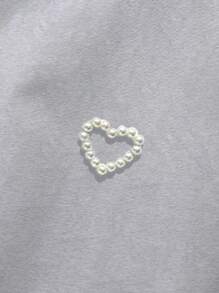 INAWLY Kaos Kasual Lengan Pendek Leher Bulat dengan Hiasan Mutiara dan Desain Hati, Musim Panas - Grey - View 4