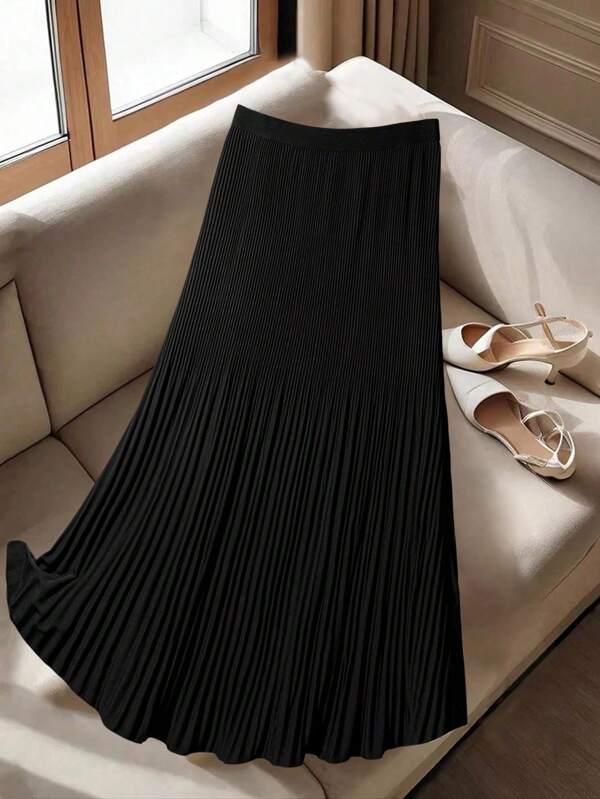 Regalyn Plus Size Elegant Solid Color Pleated A-Line Skirt For Work