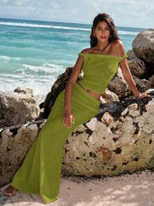 Opulessa Solid Color Knitted Mermaid Style Tight Bodycon Skirt For Women - Olive Green - View 3