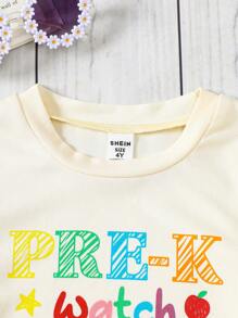 SHEIN Young Girl Casual Comfortable Matching Set - Crew Neck Short Sleeve T-Shirt And Jean Shorts - Apricot - View 5
