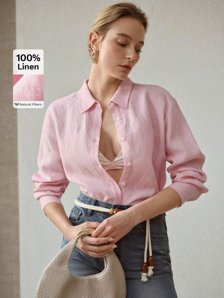 MOTF PREMIUM CAMISA BÁSICA DE BOTONES DE LINO