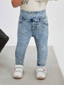 SHEIN Baby Girl High Waist Skinny Casual Fitted Jeans - Light Wash - View 5
