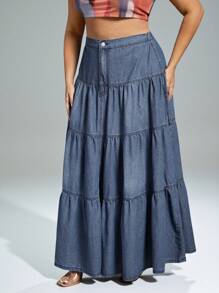 Denimoi 多层荷叶边下摆牛仔乡村音乐会半身裙 - 藍色 - 查看 5