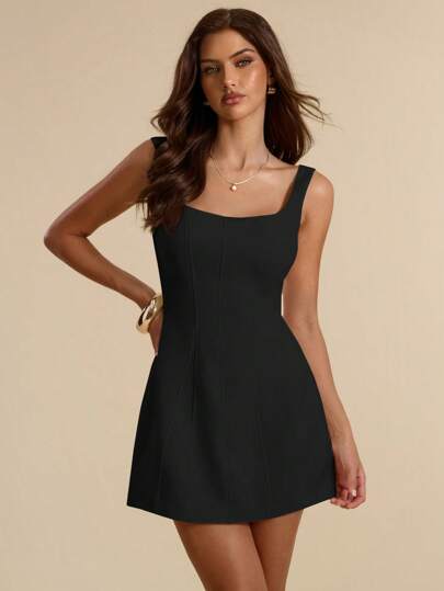 SHEIN BAE 白色简约优雅紧身 A 字形露背吊带迷你连衣裙，适合春夏季、约会、婚礼、伴娘，优雅