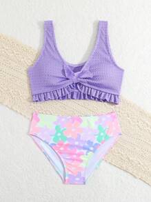 Tween Girls Solid Color Camisole Top And Triangle Bikini Bottom Swimwear Set, Fashionable For Summer Young Girl Summer Outfits Young Girls Sets Bathing Suits For Teens Sets Summer Bathing Suits 1pc For Teens Summer Bathing Suits For Teens