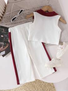 SHEIN 女童两件套：无袖背心 + 休闲裤，运动风，2025 年夏季系列