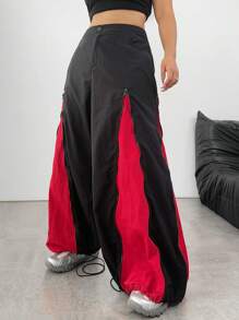 POPSWAY Plus Size Women Casual Street Chic Contrast Color Zipper Decor Drawstring Ankle Pants Fall Cloth For Women