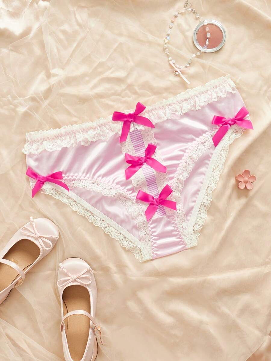 Quần lót tam giác cotton co giãn nhiều màu ren satin ngọt ngào cỡ lớn - Hồng - Xem 1