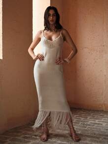 MOTF PREMIUM Vestido/cubre con escote en la espalda y flecos en el bajo