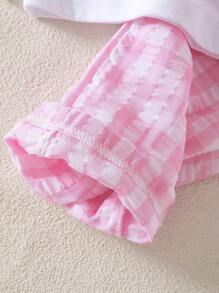 SHEIN Vintaside Kids 女宝宝2022夏季新款蝴蝶结拼接设计无袖背心+粉色格子长裤套装，增加甜美感 - 白色 - 查看 5