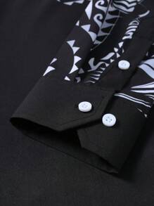 Manfinity AFTRDRK 男士单排扣复古印花休闲长袖衬衫，男士设计师衬衫，黑色设计衬衫，男士时尚衬衫，秋季