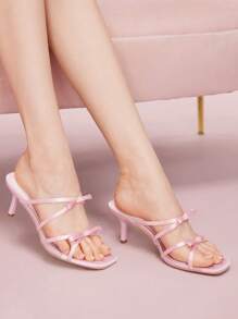 CUCCOO DOLLMOD Women Black PU Slide Sandals With Strap & Square Toe, Low Heels - Pink - View 4