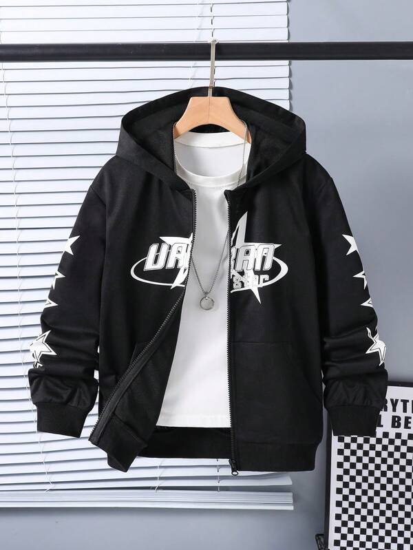 Streetwear-Jacke mit Kapuze und Reißverschluss für Tween Jungen mit Sternenmuster