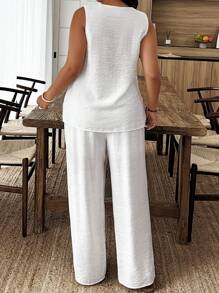 EMERY ROSE 2pcs/Set Plus Size Casual Solid Color Sleeveless Top And Pants Set