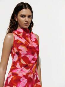 Lumivelle Hooded Sleeveless A-Line Floral Print Dress For Women - Red - View 5