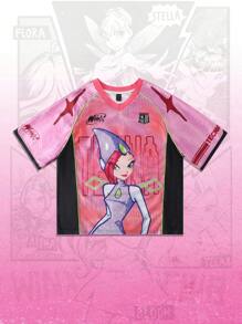 ROMWE MEN Winx Club X ROMWE Men's Cartoon Pattern Short Sleeve Sports T-Shirt, Sports Jersey - Multicolor - View 1