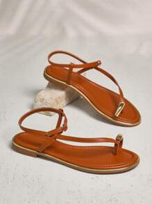 SHUZIA Women's Fashionable & Comfortable Gold Toe Ring Flat Sandals For Daily Wear & Vacation - Coffee Brown - View 5