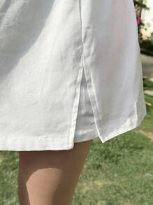 SHEIN EZwear 白色低腰休闲纯色女士开衩裙 - 白色 - 查看 4