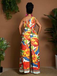 Maweii Bộ đồ liền thân rộng rãi không tay dệt in họa tiết cỡ lớn dành cho nữ, phong cách giản dị sang trọng - Nhiều màu - Xem 2