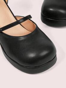 CUCCOO DOLLMOD 圆头玛丽珍鞋，新款法式系带搭扣镂空高跟厚底粗跟女鞋 - 黑色 - 查看 7