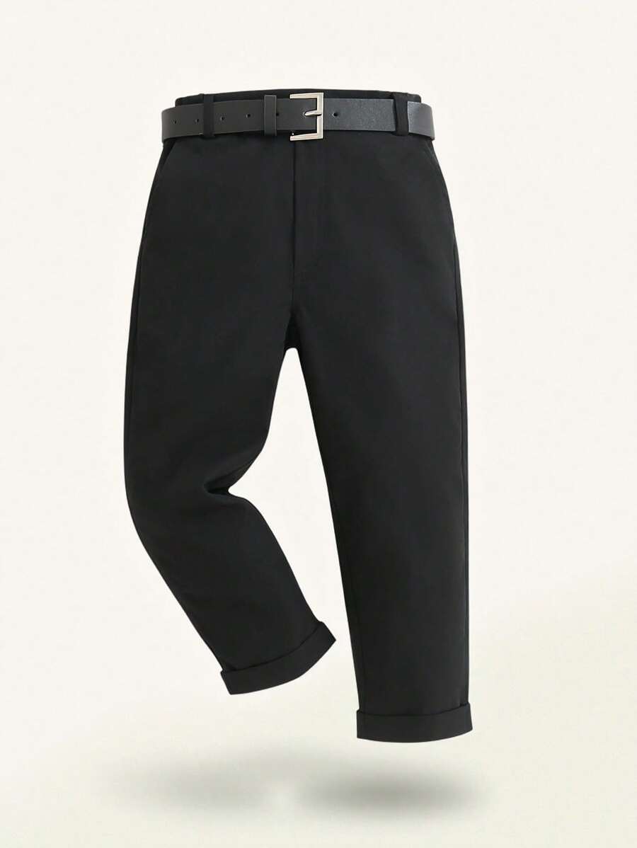 SHEIN Young BoyCasual Waistband Pants, Suitable For Getaway, Holiday, Travel, Relax, Sunbathing, Summer - Black - View 1