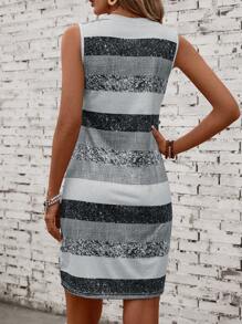 EMERY ROSE Vestido casual de verano con cuello en V a rayas, sin mangas y estampado para mujeres - Multicolor - Ver 2