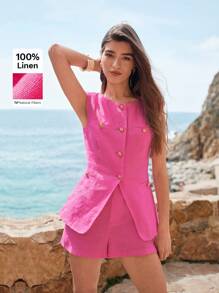 MOTF PREMIUM LINEN BUTTON UP BLAZER - Hot Pink - View 2