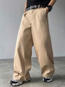 Claim Dot Men's Casual Loose Wide Leg Pants, Fashion For Summer - Khaki - View 4